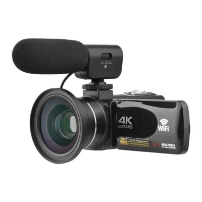 4K digitális WiFi videokamera 56 MP 18X digitális zoom IPS arcfelismerő éjszakai felvétel rázásgátló Távirányító széles látószögű lencse - Fekete