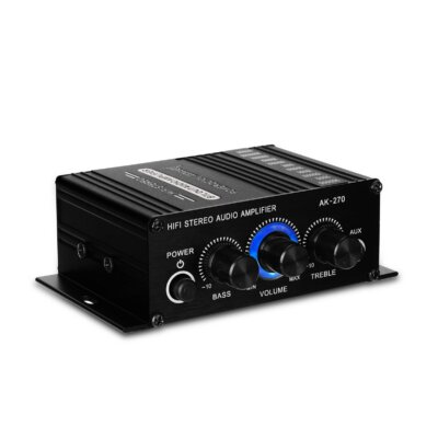 AK270 Mini Audio 2 csatornás sztereó végerősítő AUX bemeneti hangszóró erősítő autóhoz és otthonhoz