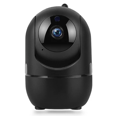 360 fokos 1080P vezeték nélküli WiFi kamera hangos kaputelefonnal, mozgásérzékeléssel, éjszakai látással, TF kártya tárolóhellyel - Fekete, 32 GB TF kártyával