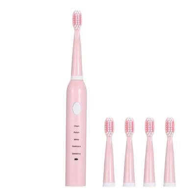 SA-86 elektromos USB újratölthető, nagyfrekvenciás, kis zaj, időzített fogkefe állítható 5 mód, vízálló 4 kefefej - Pink