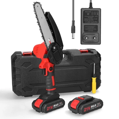 21V 6 hüvelykes hordozható elektromos metszőfűrész, fahasító láncfűrész egykezes famegmunkáló szerszám
