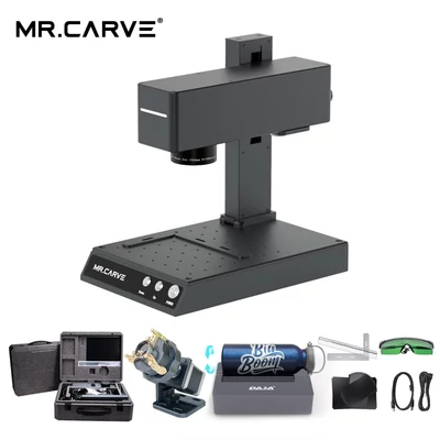 MR.CARVE M4 jelölőgép lézergravírozó 2W infravörös lézermodul és 5W kék fényű lézermodul, 70x70 mm-es faragási terület forgóhengerrel és gyűrűs rögzítéssel