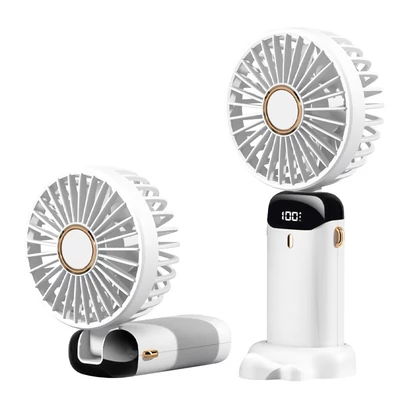 Mini hordozható kézi ventilátor, újratölthető 5 sebességfokozatban, 90°-ban összecsukható, zsinórral - Fehér