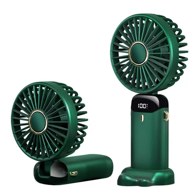 Mini hordozható kézi ventilátor, újratölthető 5 sebességfokozatban, 90°-ban összecsukható, zsinórral - Zöld
