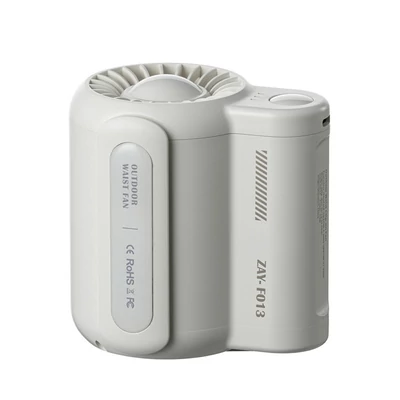 USB újratölthető hordozható derékra akasztott ventilátor némítás lapát nélkül - Fehér