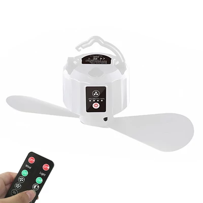 USB újratölthető kültéri kempingsátor mennyezetre akasztható ventilátor lámpa távirányítóval - Fehér