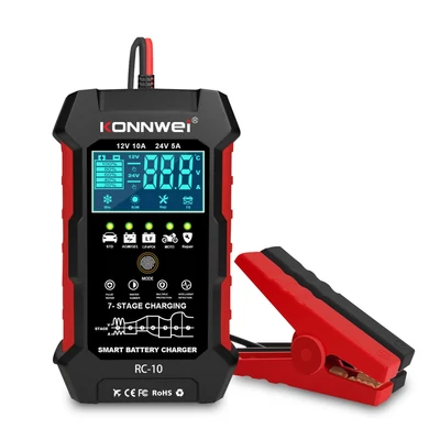 Konnwei RC-10 12V 10A /24V 5A akkumulátortöltő akkumulátor impulzus javító eszköz ólomsavas gépjárművek tengeri mélyciklusú akkumulátoraihoz
