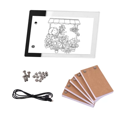 Lapozható könyvkészlet mini LED-es fénypárna-lyuk kialakítással, 3 fokozatú fényerő-szabályozó világítódoboz, 300 lapos animációs papír flipbook kötőcsavarok
