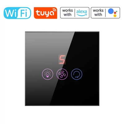 Tuya WiFi intelligens érintőképernyős állítható ventilátor fénykapcsoló, mobiltelefon hangvezérlés - Fekete