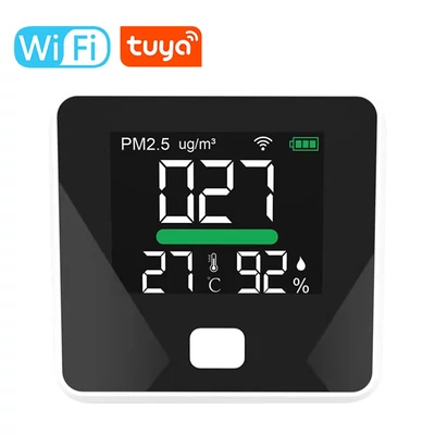 Tuya WIFI 3 az 1-ben levegőminőség-figyelő por PM2.5 hőmérséklet páratartalom érzékelő alacsony akkumulátor figyelmeztetés