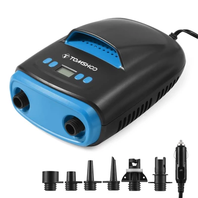 TOMSHOO digitális elektromos SUP légszivattyú 110 W 12 voltos 22 PSI nagynyomású gyorslevegős felfújó LCD kijelzővel - Kék
