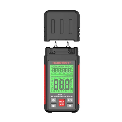 HABOTEST HT633 tű típusú digitális nedvességérzékelő, környezeti hőmérséklet és páratartalom LCD háttérvilágítású kijelzővel fa építőanyagokhoz