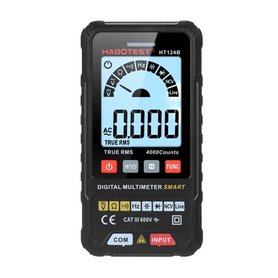 HABOTEST intelligens digitális multiméter 4000 valódi RMS-t számol, automatikus hatótávolságú feszültségmérő háttérvilágítású LCD-képernyővel 600 V AC DC Voltméter Elektromos teszttoll LED-es zseblámpa Multifunkciós ellenállás Folytonosság Frekvencia Kapa
