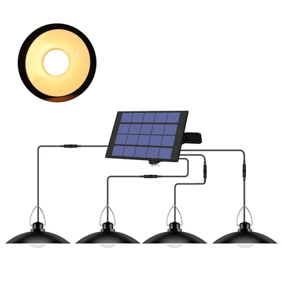 Napenergiával működő függőlámpa állítható panellel, automatikus be-/kikapcsolású világításérzékelővel, IP65 Vízálló függőlámpa - Meleg fehér, 4 fej