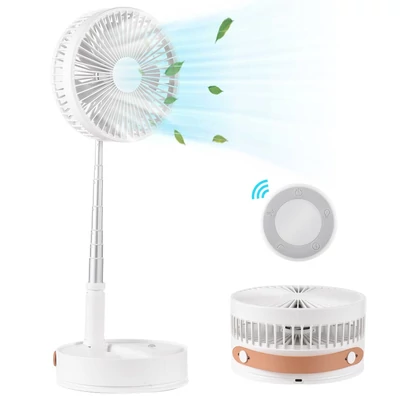 Hordozható, alacsony zajszintű összecsukható, álló ventilátor 4 szélsebesség-időzítővel, 180°-ban forgatható 7200 mAh-s újratölthető akkumulátorral