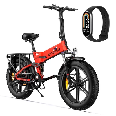 ENGWE Engine X elektromos kerékpár 20x4,0 hüvelykes gumiabroncsok 250 W motor teljes felfüggesztés összecsukható ingyenes Xiaomi Mi Band 8 - Piros