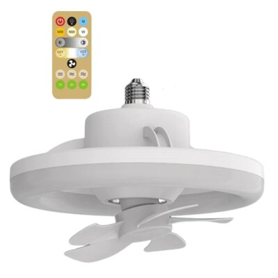 Szabályozható mennyezeti ventilátor E27 LED csillárral, 360°-os forgásirány távirányítóval, 3 szélsebesség, konyhába, nappaliba (48W)