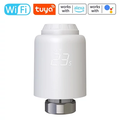 Tuya WiFi termosztatikus radiátorszelep intelligens vezeték nélküli alkalmazás-vezérlő hőmérséklet-szabályozó, kompatibilis az Alexa Amazon Google Home szolgáltatással