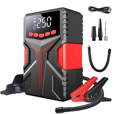 Többfunkciós indítómotor 2000 A Peaks akkumulátor-erősítő tápegységgel és 150 PSI digitális gumiabroncs-felfújó LED-es fényű Power Bank funkcióval (intelligens klip)