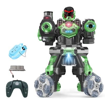JC09 2,4G távirányítós robot négykerék-meghajtású vízbomba spray-robot játék fényzenével (2 távirányító) - Zöld
