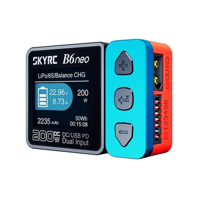 SkyRC B6neo Intelligens töltő DC 200W 10A PD 80W LiPo akkumulátor, Kiegyensúlyozó töltő Compact 6S, Töltő kisütő