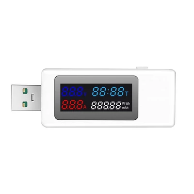 KWS-V30 USB teljesítménymérő teszter 6 az 1-ben áramfeszültség kapacitás kikapcsolás memória funkcióval - Fehér