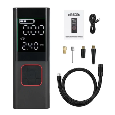 Hordozható gumiabroncs-felfújó 160 PSI akkus légszivattyú LCD-képernyővel autógumikhoz, motorkerékpárokhoz, 2600 mAh-s újratölthető akkumulátorral
