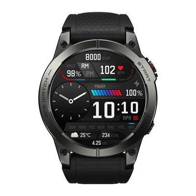 Zeblaze Stratos 3 intelligens karkötős sportóra 1,43 hüvelykes AMOLED teljes érintőképernyős fitneszkövető - Fekete