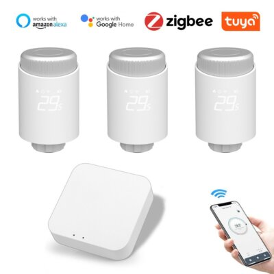 3db Tuya Zigbee termosztatikus radiátorszelep + Tuya ZigBee3.0 vezeték nélküli intelligens otthoni átjáró kompatibilis az Alexa Google Home programmal