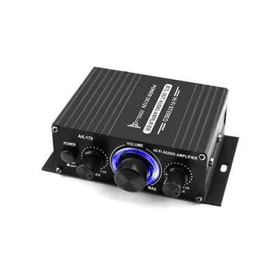 AK170 12V-os mini audio teljesítményerősítő digitális hangvevő AMP kétcsatornás 20W+20W basszus magas hangerőszabályzó autós otthoni használatra