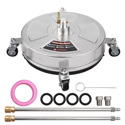 46 cm-es nagynyomású mosó felülettisztító rozsdamentes acél házas elektromos mosótartozék 1/4 hüvelykes gyorscsatlakozóval 4 kerék 2 fúvóka 2 hosszabbító pálca 4000 PSI