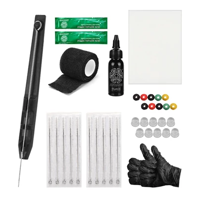 ATOMUS Hand Stick tetováló készlet (tinta, kesztyű, tintadoboz, tetováló tűkészlet, gyakorló bőrtetováló-javító krém, 10 db tű)