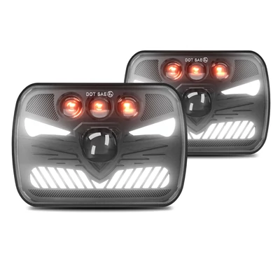7x6 5x7 7 hüvelykes négyzet alakú LED-es fényszóró nappali menetfényekkel, irányjelző lámpa távolsági/tompított fény, 4 fényüzemmódú H4 csatlakozó (2 db)