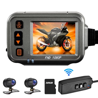 Motorcycle Dash Cam WiFi Dual 1080p motoros kamera 32G tárolókártyával