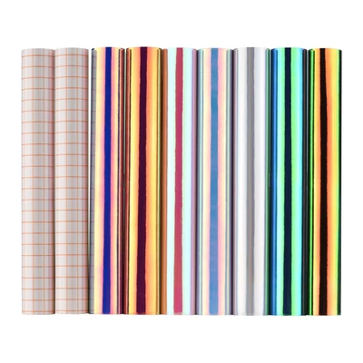 7 színű holografikus öntapadó kézműves vinil 30,5x30,5 cm 2 db transzferfóliával, amely kompatibilis a Cricut Silhouette Cameo matricákkal