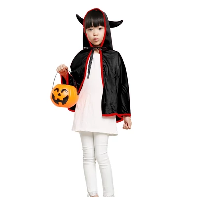 Uniszex gyerek Halloween köpeny ökörszarv kapucnival Cosplay szerepjáték Party Cape jelmez - Fekete