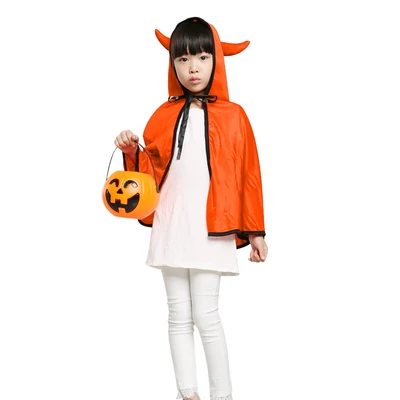 Uniszex gyerek Halloween köpeny ökörszarv kapucnival Cosplay szerepjáték Party Cape jelmez - Narancs