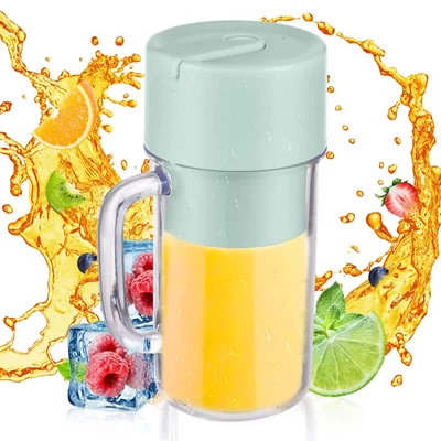 Hordozható turmixgép shake-ekhez és turmixokhoz 340 ml fogantyúval, 6 pengével, vízálló USB Type-C újratölthető - Zöld