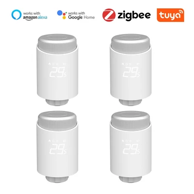 Tuya Zigbee intelligens vezeték nélküli alkalmazásvezérlő fűtési termosztát radiátorszelepek, amelyek kompatibilisek az Amazon Alexa Google Home termékkel (4 db)