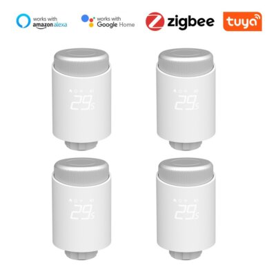 Tuya Zigbee intelligens vezeték nélküli alkalmazásvezérlő fűtési termosztát radiátorszelepek, amelyek kompatibilisek az Amazon Alexa Google Home termékkel (4 db)
