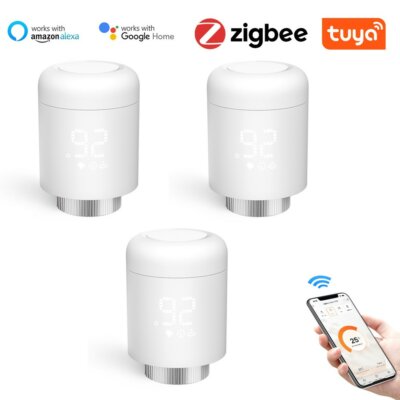 Tuya Zigbee intelligens vezeték nélküli alkalmazásvezérlő fűtési termosztát radiátorszelepek, amelyek kompatibilisek az Amazon Alexa Google Home termékkel (3 db)
