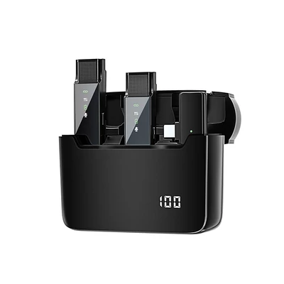 S16 Mini Vezeték nélküli Lavalier mikrofon 2db mobiltelefonhoz 360°-os, többirányú hajtókamikrofon, kijelző zajcsökkentéssel