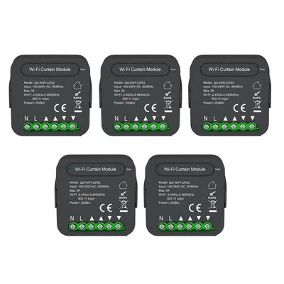 QS-WIFI-CP03 Tuya WiFi intelligens függönykapcsoló modul időzítési funkcióval APP távirányító, kompatibilis az Alexa Google Voice Control funkcióval (5 db)