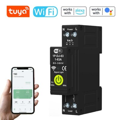 Tuya WiFi intelligens áramköri megszakító BE KI Időzítés Fotovoltaikus kétirányú mérő Energiamérő Automatikus visszazárás védő méréssel és előre fizetett funkcióval