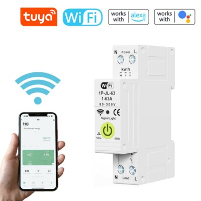 Tuya WiFi intelligens áramköri energiamérő megszakító BE KI Időzítés Automatikus visszazárás védő előre fizetett funkcióval Kompatibilis az Alexával és a Google Assistant hangvezérléshez