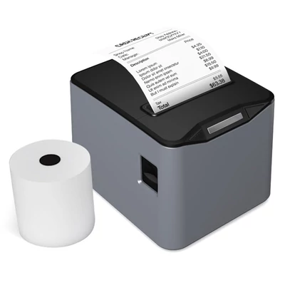 Bisofice termikus nyugtanyomtató 80 mm-es, USB+LAN-csatlakozás, nagy sebességű automatikus vágóval, nagy papírtartóval - Szürke