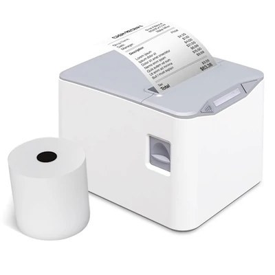 Bisofice termikus nyugtanyomtató 80 mm-es, USB+LAN-csatlakozás, nagy sebességű automatikus vágóval, nagy papírtartóval - Fehér