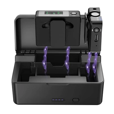 FULAIM F1000 vezeték nélküli Lavalier mikrofon rendszer hordozható töltőtokkal 2TX