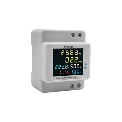 Digitális egyfázisú áramfogyasztási monitor AC40V-300V 100A teljesítmény, feszültség, ampermérő, frekvencia, teljesítménytényező mérő színes LCD képernyővel