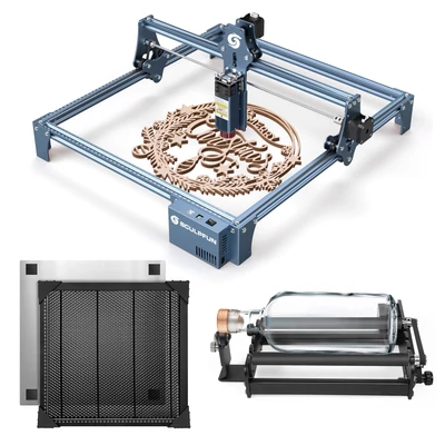 SCULPFUN S9 5W lézergravírozó forgóhengerrel és 400x400mm-es méhsejt munkaasztallal